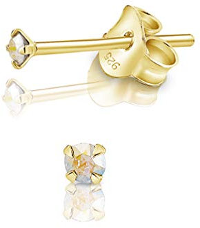 DTPsilver - Winzige Ohrringe 925 Sterling Silber Gelb Vergoldet mit Kristallen von Swarovski® Elements Runde Sehr kleine Ohrstecker - Durchmesser 2 mm - Farbe : Aurore Boreale