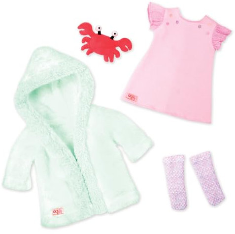 Our Generation – 46 cm Puppenkleidung – Pyjama-Outfit – Bademantel & Plüsch-Krabbe – Fantasiespiel – Spielzeug für Kinder ab 3 Jahren – Seaside Dreaming