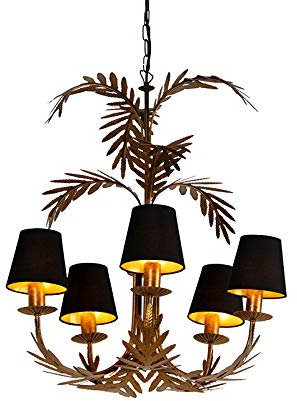 Qazqa - Landhaus I Vintage Kronleuchter I Chandelier Gold I Messing mit schwarzen Farbtönen 5-flammig-Licht - Botanica I Wohnzimmer I Schlafzimmer - Stahl Organisch - LED geeignet E14