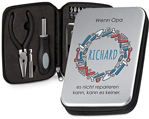Maverton Werkzeug-Set mit Aufdruck - Werkzeugkoffer Toolbox Werkzeugkasten - personalisiert - Größe: 16x11x4cm - Geschenk zum Geburtstag für Männer - Reparieren