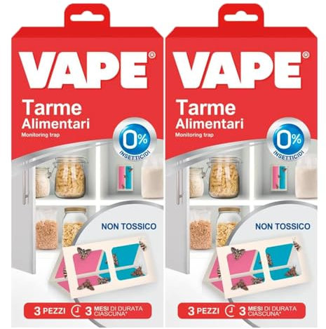 Eurocali 2X Vape Tarme Alimentari Monitoring Trap Trappole Adesive Insetticida Inodori per Dispense Ripiani e Cassetti - 6 Adesivi