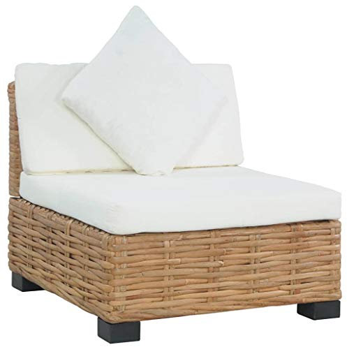 TEWTX7 Natur Rattan Sofa ohne Armlehnen mit Auflagen und Sitzpolster Rattansofa Gartensofa Loungesofa Holz Sofabeine Gartenmöbel 66 x 69 x 62 cm