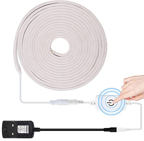HEGEHE Dimmable LED Neon Light Strip Kit, 5m Warm White Neon Rope Light + ITOUCH Dimmer Switch + 12V DC Power Supply, Flexible and Waterproof for Home DIY Commercial Decor