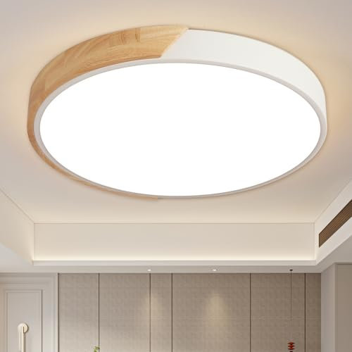 Style home 36W LED Deckenleuchte Deckenlampe,Ø40x4cm,dimmbar mit Fernbedienung 3000K-6000K,Runde Flach Leuchte für Wohnzimmer Schlafzimmer Büro Küche Diele Flur(Holz)