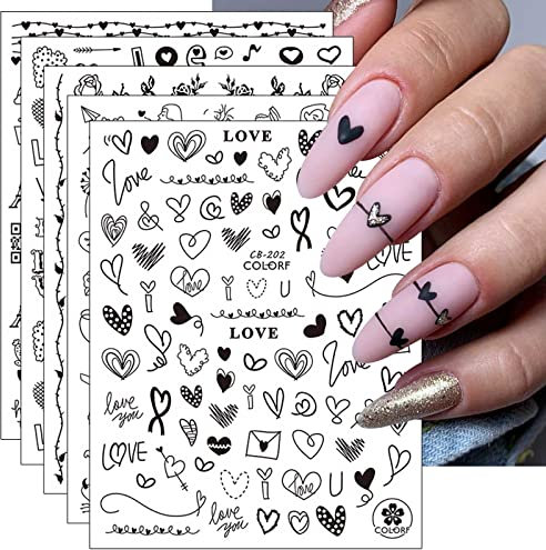 JMEOWIO Saint Valentin Stickers Ongles Nail Art 9 Feuilles Autocollants Ongles Autoadhésif Deco Ongle Nail Art Design Manucure