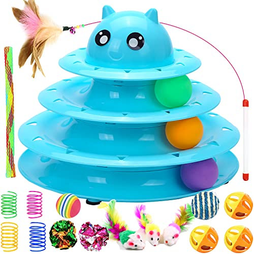 Giocattoli per Gatti, Gioco Interattivo Giochi Gatto kit, Erba Gatta, Palla, Campana, Piuma di Topo 17 pezzi Animali Domestici Giocattoli da Teaser Giocattolo