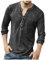 Mens Distressed Henley Shirts Front Placket Retro Long Sleeve Tee Shirts V Neck Casual Button Up Washed T-Shirts Black