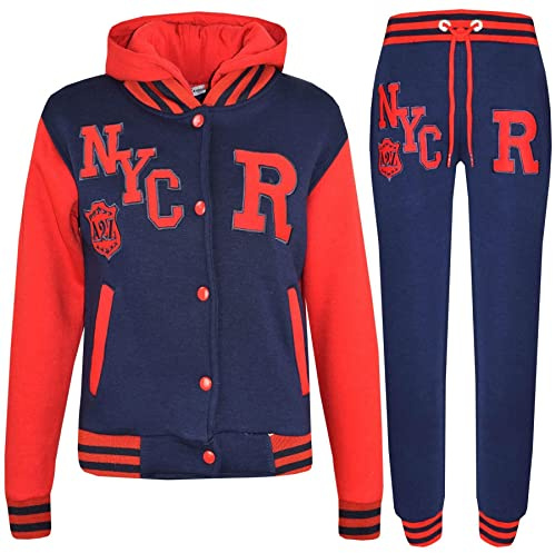 A2Z 4 Kids Unisex Girls Boys Baseball Tracksuit Hoodie with Joggers - T.S Baseball NYC Navy & Red 5-6.
