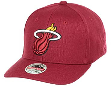 Mitchell & Ness NBA/HWC Team Ground 2.0 Classic Red Curved Snapback - Miami Heat, Burgund