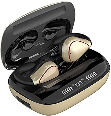 Open Ear Kopfhörer kabellos Luftleitung Knochenschall Kopfhörer Bluetooth Sportkopfhörer mit Mic Bone Conduction Headphones offene Ohrhörer mit Ohrbügel beim Joggen Laufen Radfahren (Champagner)