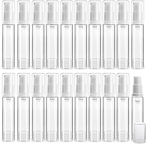20Pcs 10ml/0.34oz Airless Pump Bottle Refillable Plastic Airless Vacuum Dispenser Portable Clear Cosmetic Sample Vial Container Jars for Lotion Emulsion Toiletries Liquid Foundation