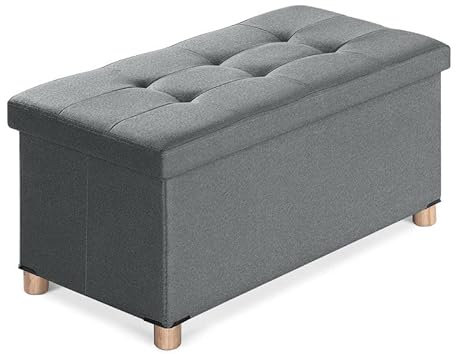 BRIAN & DANY Sitzbank mit Stauraum, Sitztruhe Sitzhocker Fußhocker, Faltbar Sitztruhe Sitzhocker mit Deckel, Grau, 76 x 38 x 38 cm