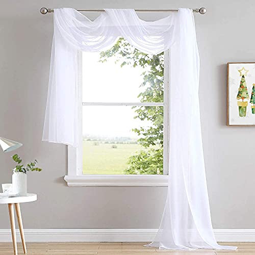 Querbehang Freihanddeko Weiß Transparente Gardinen Voile Vorhang Hochzeit Deko Hochzeitsbogen Gardinen Tüll Foto Hintergrund Vorhangschal für Fotografie Party Hochzeit Geburtstag Taufe 137x366cm
