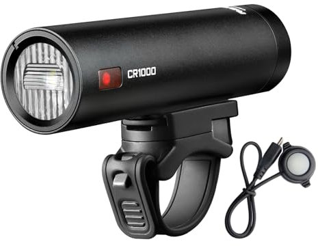 RAVEMEN CR1000 Faros Delanteros de Bicicleta , 4000 mAh Luz para Bicicleta de 1000 Lúmenes con Haz en Forma de T para conducción Nocturna Luces Resistencia al Agua IPX6 USB-C