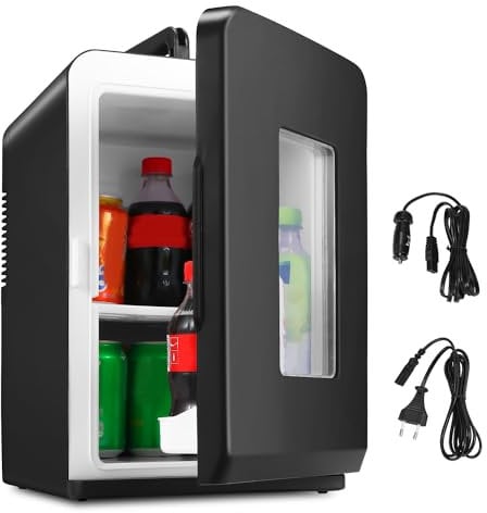 Gimisgu 2 in 1 Mini Kühlschrank, 15 Liter Kühlbox Klein Tragbar mit Kühl und Heizfunktion, für Kosmetik und Getränke, AC/DC Zimmer, Auto, Camping, Büros, Schwarz