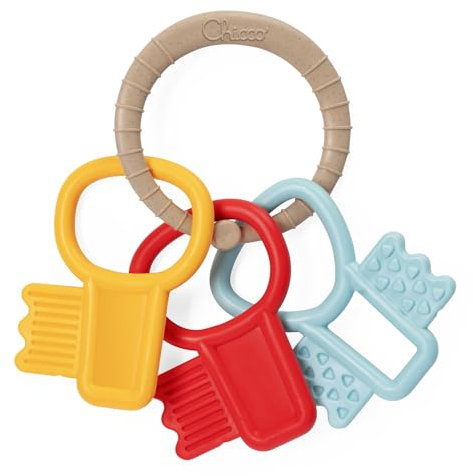Chicco Eco+ Coloured Keys Tinker Toy, Schlüsselgreifer aus recyceltem Kunststoff, farbiger Schlüsselbund, einfach zu halten und leicht, taktile Erfahrung und Stimulation des Zahnfleisches, 3-18 Monate