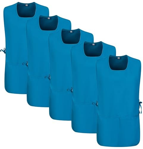 MISEMIYA - Paquete 5 Unidades - Delantal Limpieza Uniforme Laboral CLINICA MÉDICOS Limpieza Veterinaria 5-3301 - XL, Turquesa 68