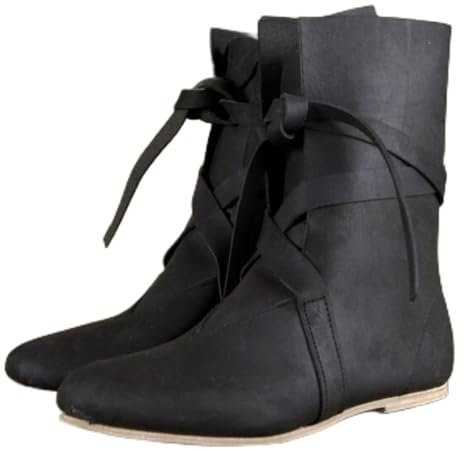 USUWE Medievale Testa Rotonda Retro Flat Bottom Boots Retro Imitazione PU Stivali da Cavaliere in pelle da uomo e donna Stivali in pelle, 34-48(nero,35)