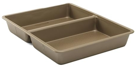 GoodCook Best Bake antiaderente testurizzato acciaio al carbonio diviso ovale padella, 28 x 35,6 cm, bronzo