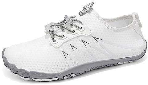 AONETIGER Badeschuhe Herren Wasserschuhe Damen Strandschuhe Sommer Atmungsaktiv Barfußschuhe rutschfeste Schwimmschuhe Surfschuhe Aquaschuhe Fitnessschuhe(312 Weiß,42EU)