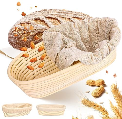 Gärkörbchen Oval,Profi Gärkorb zum Brotbacken oval,schönes Gärkörbchen mit waschbarem Leineneinsatz,für Hausbäcker Brot Backen,Ideal zum Brote Backen & Lagern