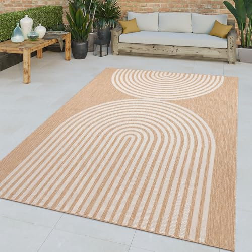 TT Home In-& Outdoor Teppich Wetterfest Balkon Flachgewebe Geometrischer Ethno Style, Farbe:Beige, Größe:200x280 cm