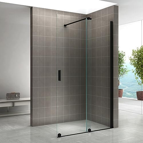 NAPOLIBLACK Paroi de douche Italienne coulissante verre 8 mm transparent 140 x 200 cm