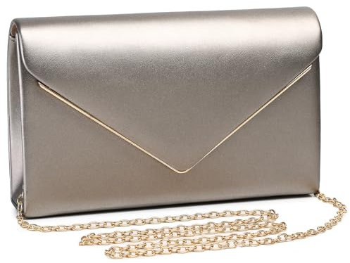 Labair Schicke Clutch aus veganem Leder mit Umschlag für Damen, Abend-, Hochzeits-, formelle Party-Handtasche, Zinn, Small