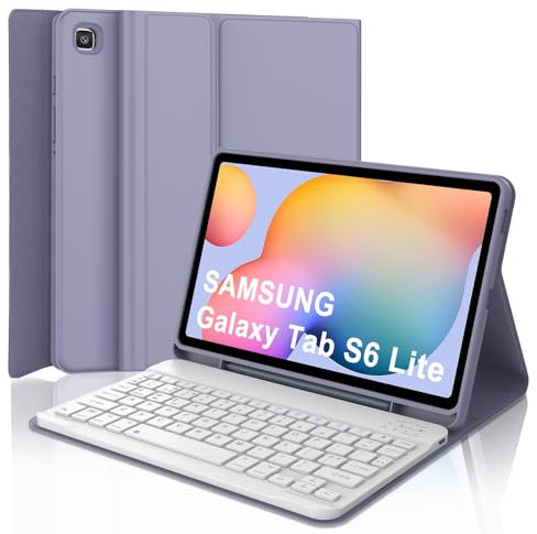 Keyboard Case for Samsung Galaxy Tab S6 Lite 10.4, Wireless Detachable Bluetooth Keyboard, Slim Protective Cover with Pencil holder for Samsung Galaxy S6 Lite 10.4 Inch 2024/2022/2020, Purple