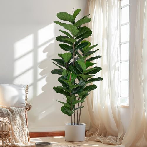 Yepdin Figuier artificiel avec 69 feuilles de violon, 1,8 m – Ficus artificiel avec 69 feuilles de violon – Faux arbre réaliste pour décoration d'intérieur, salon, intérieur et extérieur