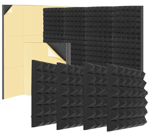 CALIBAN 6 Stück selbstklebende schalldichte Wandpaneele 5,1 x 30,5 x 30,5 cm, schalldichte Schaumstoffplatten, schwarzes Polyurethan für Wand, für Zuhause, Aufnahmestudio, Büro