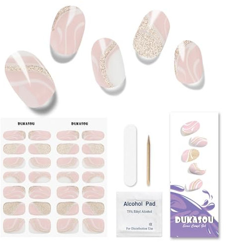 DUKASOU Nagelfolie UV Härtend - 28 Stück UV Gelfolien,Einfach und Bequem UV Gel Strips DIY Gel Nail Sticker ist ein Geschenk für Anfänger, um Nägel zu dekorieren(Rosagold)