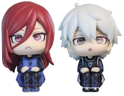 Puruuige 2PCS BLUE LOCK Figure 10cm Anime Q Version Nagi Seishiro/Chigiri Hyoma Figure Model Cute Cartoon Cake Topper Figurine Collectible Ornaments