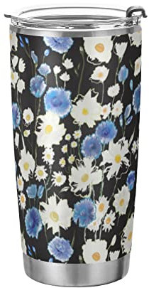 Anticsao Small Blue and White Flowers Tumbler with Lid and Straw, Insulated Stainless Steel Tumbler Cup, Double Walled Travel Coffee Mug Thermal Vacuum Cups for Hot & Cold Drinks 20oz