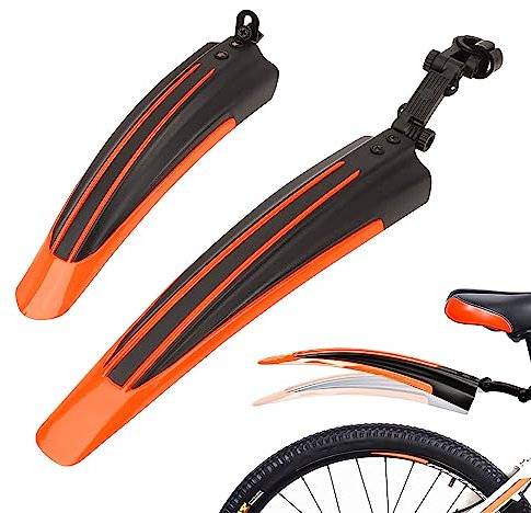 Kugooyi Fahrrad Schutzblech Set, Mountainbike Zubehör Spritzschutz Tragbar Verstellbar Verdicken Vorne Hinten Kotflügel Zum für MTB Rennrad Citybike 20-26 Zoll Räder (Orange)