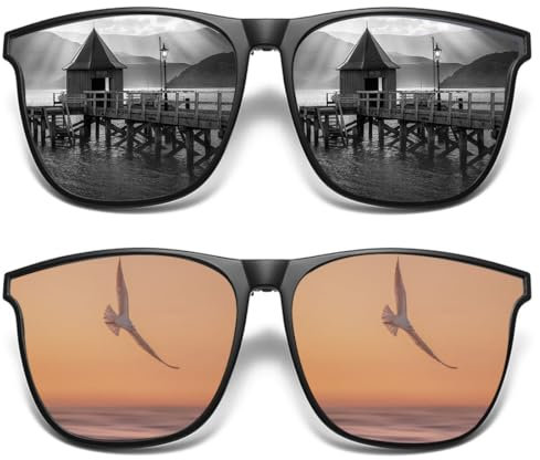 MCSQK 2 Stück Polarisierte Sonnenbrille Clip für Brille, Aufsatz zum Aufstecken, Flip up Clip on für Brillenträger, Herren und Damen