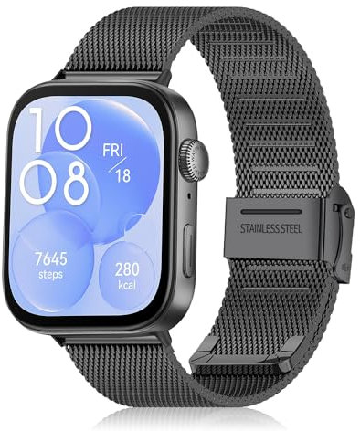 KoGiio Armband für Huawei Watch Fit 4 / Watch Fit 4 Pro/Watch Fit 3, Männer und Frauen Atmungsaktiv Ersatzarmband, Gewebte Edelstahl Mesh Metall Uhrenarmband