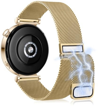 KoGiio 18mm Correa para Huawei Watch GT4 41mm/Garmin Venu 3S/2S/Forerunner 265S/255S Music/255S/Vivoactive 4S 40mm /3S 39mm/Active S, Hebilla Magnética Doble, Correa de Acero Inoxidable - Oro