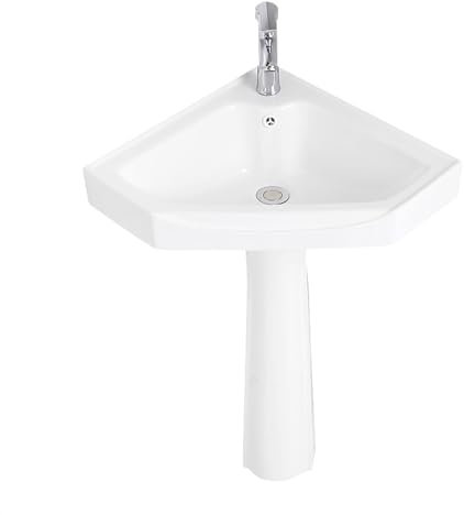 Lavabo sur colonne Lavabo d'angle sur pied en deux pièces for petit espace, lavabo de salle de bain en céramique sur pied, lavabo de salle de bain à colonne blanche triangulaire Évier sur pied(B,L)