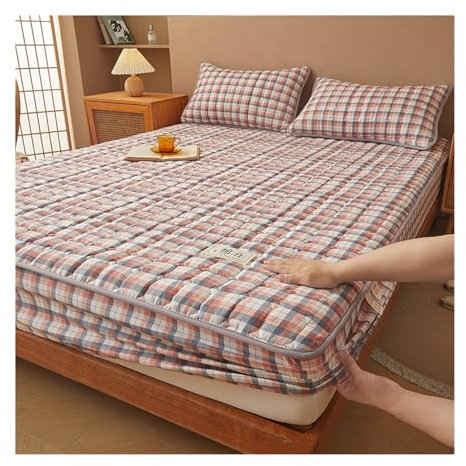 Matratzenschoner 90x200cm bis 200x220cm Weiche Gesteppter Matratzenauflage Waschbar Matratzenschutzbezug Matratzentopper für Boxspringbett(Plaid,180x200+25cm)