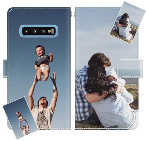 JGOYGYI Personalisierte Leder Handyhülle kompatibel mit Samsung Galaxy S10 4G,Individuelle Eigenem Foto Bild Text Bildern Foldable Flip Klapphüllen Case hülle+Handykette
