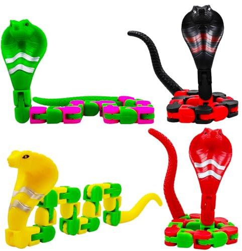 Cuackamily 4 PCS 18 Links Wacky Tracks Snap and Click Fidget Toys,Finger Sensory Tangle Fidget Toys,Cobras Puzzles for Stress Relief,Jokes and Pranks Party Favors Fillers for Kids Adult(Random Color)