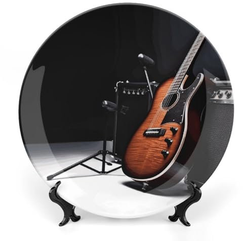 NWGHM Dekorative Teller aus Knochenporzellan, 20,6 cm, Musikinstrument, Gitarre, Salatteller, Porzellan, Dessertteller, Serviergeschirr, Kunstdekor, Ornament für Wohnzimmer, Tisch, Küche