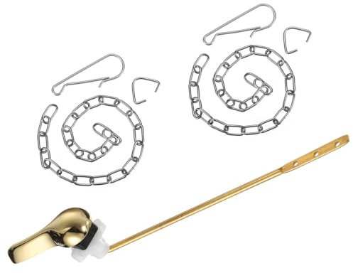sourcing map Toilet Handle Replacement Kit, Universal Front Mount Toilet Bowl Handle Lever Side Mount Toilet Flush Handle with Stainless Steel Flapper Chains, Gold
