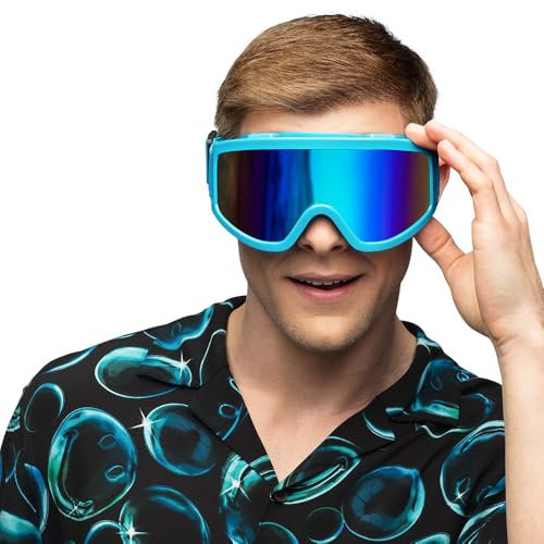 Boland- Skibrille für Kostüm und Party, stylische Brille für Festival, Karneval oder Apres Ski Mottoparty, Neonblau