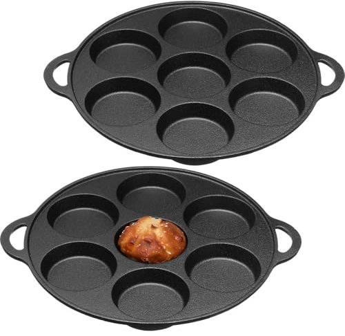 Tioncy 2 Pcs Cast Iron Muffin Pan - Pre Seasoned Mini Cake Scone Donut Pie Pan for Baking, Egg, Corn Bread, Cupcakes & Dessert