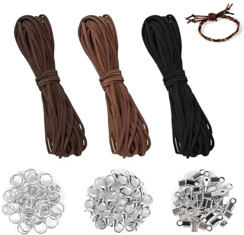 WUSJCOF Cuerda de Cuero con Cierre para Manualidades Lederband Faux Gamuza Cordón para DIY Pulsera Collar Artesanías (10m X 3mm)