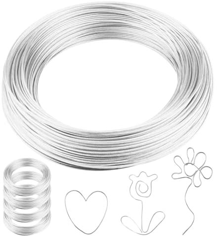 Alambre para manualidades, 1 mm x 50 m, alambre plateado, alambre para manualidades, alambre para joyas, alambre de aluminio, alambre de encuadernación, alambre suave y flexible, alambre inoxidable