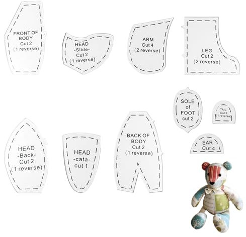 Memory Bear Schablonen-Lineal-Set, Bear Nähschablone, Bear Vorlagen zum Nähen, DIY Handgefertigtes Schneiden 15 Tiermuster, 10 Stück Acryl-Bastelbedarf für Anfänger, Verwandte, Meister, Freunde