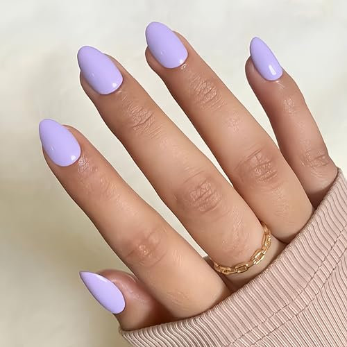 SXVME Lilac False Nails Short Oval, Simple Acrylic Press on Nails Short, Purple Fake Nails Short, Natural Fit Glossy Solid Gel Full Cover Acrylic Nails For Women Daily Wear